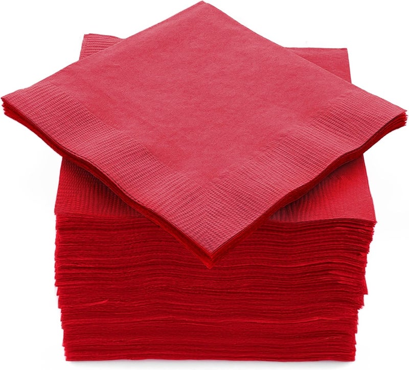 Amcrate 100 Pack Red Beverage Napkins, Big Party Pack, 2 Ply, Ideal for Wedding, Party, Birthday, Dinner, Lunch, Cocktails. (5” x 5”) by - Image 1